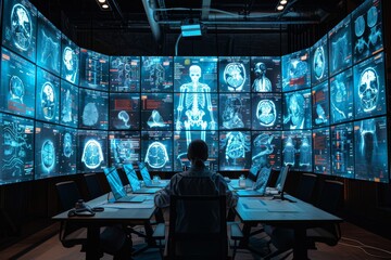 A doctor using AI Technology decision support systems.