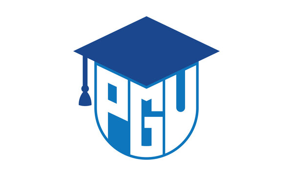 PGU initial letter academic logo design vector template. school college logo, university logo, graduation cap logo, institute logo, educational logo, library logo, teaching logo, book shop, varsity