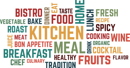 Kitchen wall decor, Word Cloud, Wording, Typography Style, Important Words and Concepts, Food  Wall decor, Cooking wall, decoration, Poster, Quotation