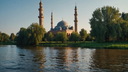 beautiful mosque with landscape images, wallpaper mosque picture
