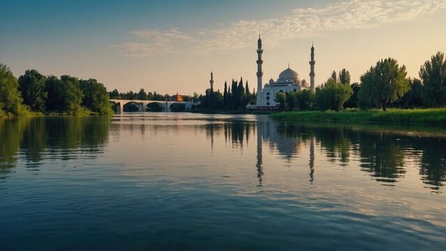 beautiful mosque with landscape images, wallpaper mosque picture
