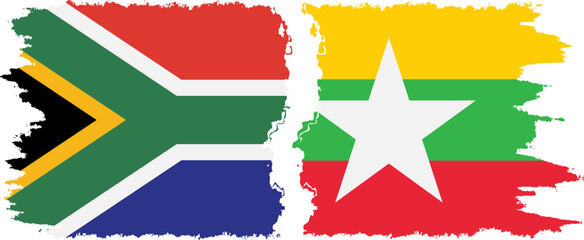 Myanmar and South Africa grunge flags connection vector
