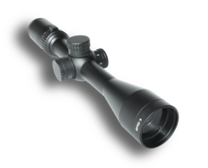 Shadow behind a Quartering view of a high powered rifle scope