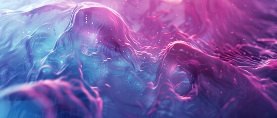 A medium of swirling abstract forms rich magenta and cyan hues dominating