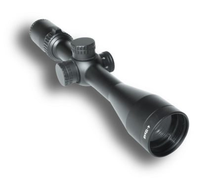 Shadow behind a Quartering view of a high powered rifle scope