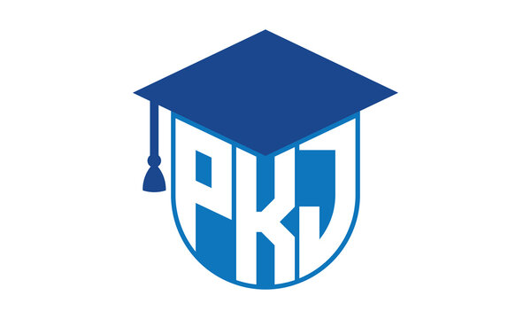 PKJ initial letter academic logo design vector template. school college logo, university logo, graduation cap logo, institute logo, educational logo, library logo, teaching logo, book shop, varsity