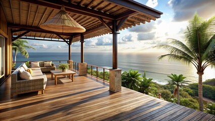Fototapeta premium Balinese style deck overlooking the ocean