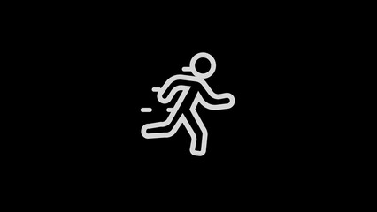 man runs with hot drink, briefcase, linear icon. Editable stroke