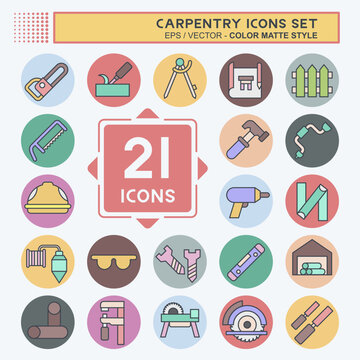 Icon Set Carpentry. related to building tool symbol. color mate style. simple design editable. simple illustration