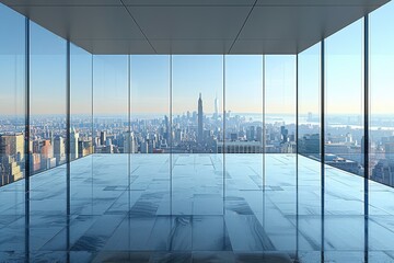 office room with beautiful skyline views professional photography