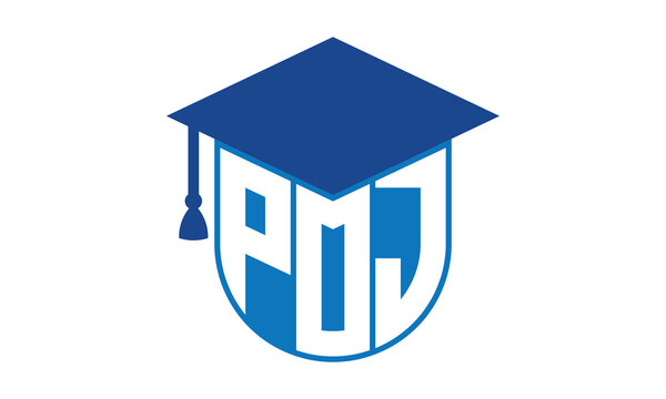 POJ initial letter academic logo design vector template. school college logo, university logo, graduation cap logo, institute logo, educational logo, library logo, teaching logo, book shop, varsity