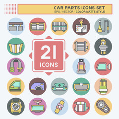 Icon Set Car Parts. related to Automotive symbol. color mate style. simple design editable. simple illustration