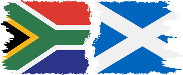 Scotland and South Africa grunge flags connection vector