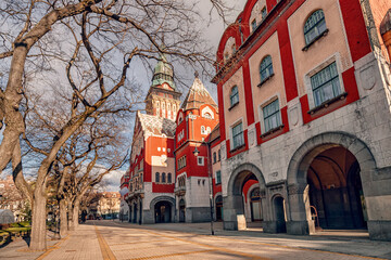 famous town hall as a symbol of the Subotica city history and Serbian architectural heritage, with its red facade and elegant clock tower drawing visitors and tourists