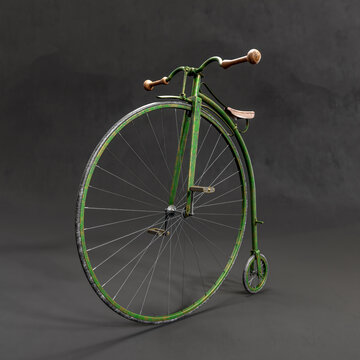 3d rendering of retro Penny-farthing bicycle against black background