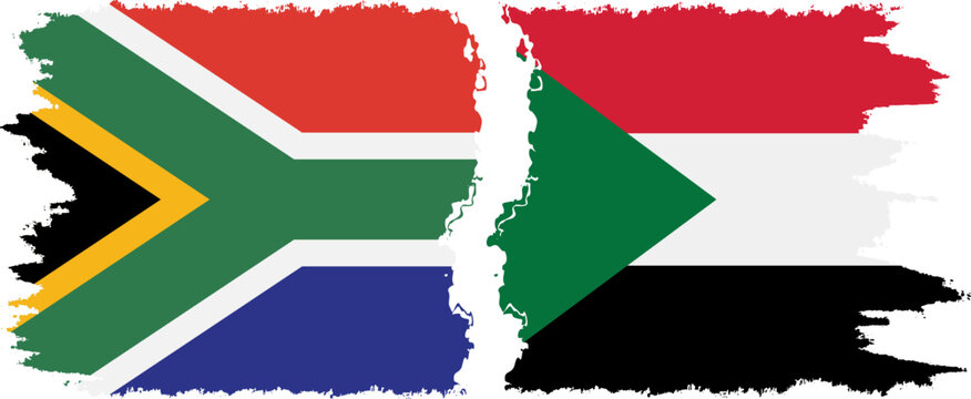 Sudan and South Africa grunge flags connection vector