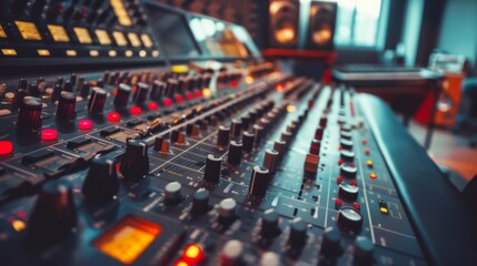 Sound mixer. Modern Music Record Studio Control Desk. Studio for recording music and sound in natural lights. 
