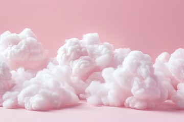 Fluffy white textures on a pastel pink background, resembling soft clouds.