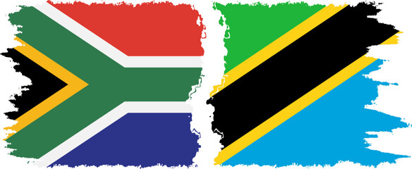 Tanzania and South Africa grunge flags connection vector