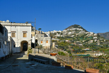 View of a village in the mountains of the Amalfi coast in Italy.