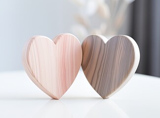 wooden hearts lying on the table at valentines day