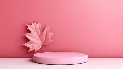 Obraz na płótnie Canvas Modern pink platform with leaf art.