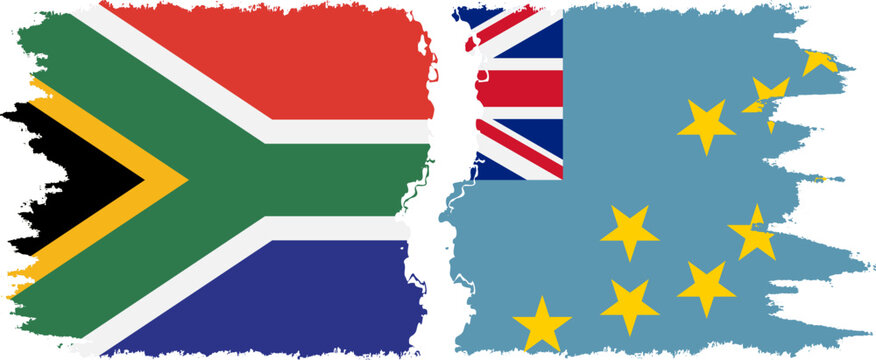 Tuvalu and South Africa grunge flags connection vector