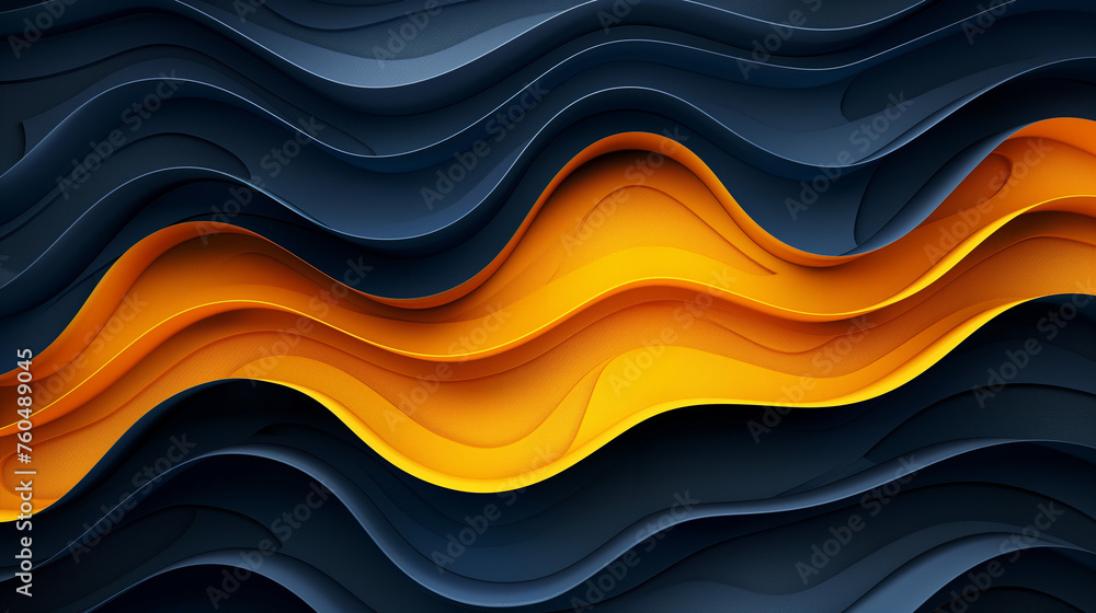 Poster dark blue, yellow vector background with bent lines. bright sample with colorful bent lines, shapes.