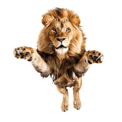 Obraz premium A jumping lion in white background