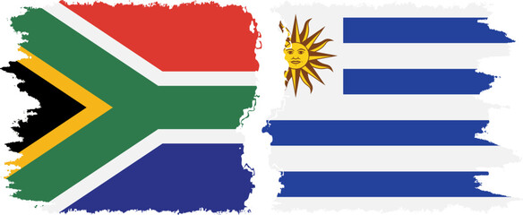 Uruguay and South Africa grunge flags connection vector