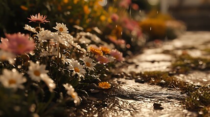 Enhanced Blooms: Raindrops on a Garden