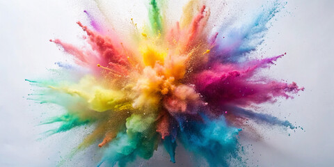Explosion splash of colorful powder with freeze isolated on background, abstract splatter of colored dust powder.
