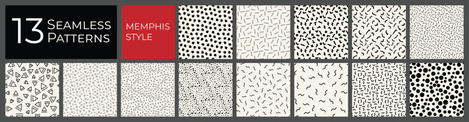 Trendy geometric vintage set. 80s abstract memphis design pattern. Modern graphic backdrop background collection.