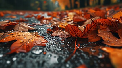 Autumn's Palette: Raindrops on Autumn Leaves, A Mosaic of Nature's Brilliance

