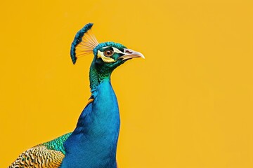 a beautiful colorful peacock bird solid color background