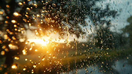 Fotobehang Serene Moments: Raindrops Sliding Down the Window Glass, A Captivating Display of Nature      © Everything is here