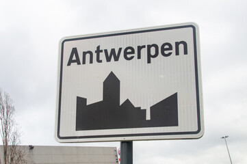 Antwerpen city road sign. Antwerp is big city in Belgium.