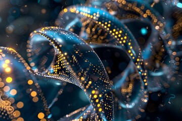 Obraz premium Glowing DNA Strands Merging into Intricate Geometric Patterns - Macro Photography