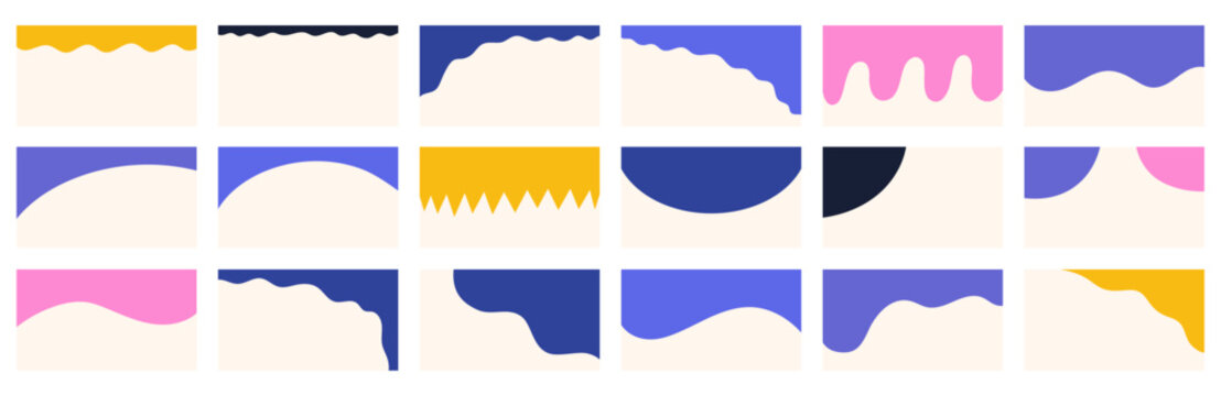 Collection of diverse shapes designed for website header or footer application. Template serving as a separator in a design layout for landing pages. Simple headline in vector flat style.