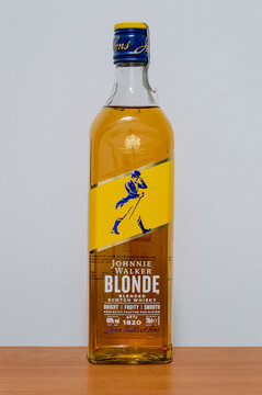 Pruszcz Gdanski, Poland - February 29, 2024: Bottle of Blended Scotch Whisky Johnnie Walker Blonde.