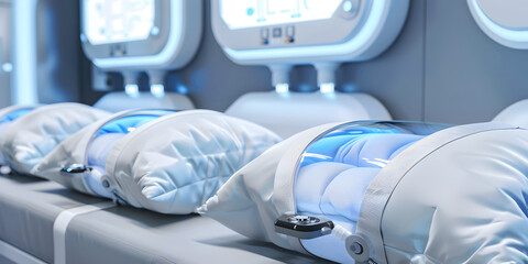  Hibernation Pods Enabling Long-Distance Space Travel ,Hibernation Pods for Deep Space Voyages , Hibernation Pods for Extended Space Exploration 
