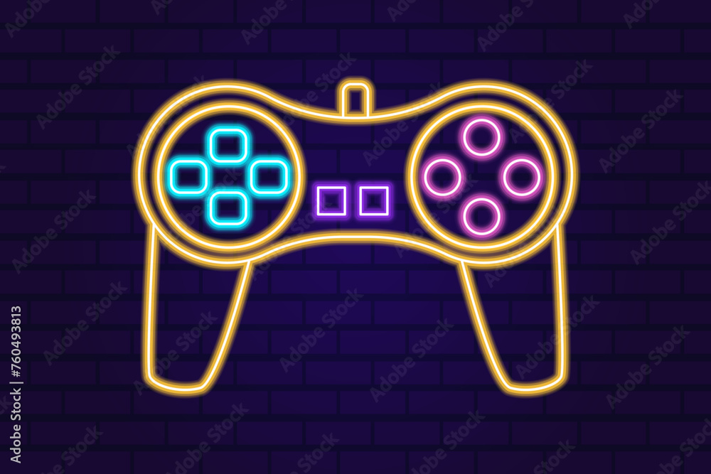Aufkleber vector neon glow game controller gamepad icon. colored outline joystick element flat style on night 