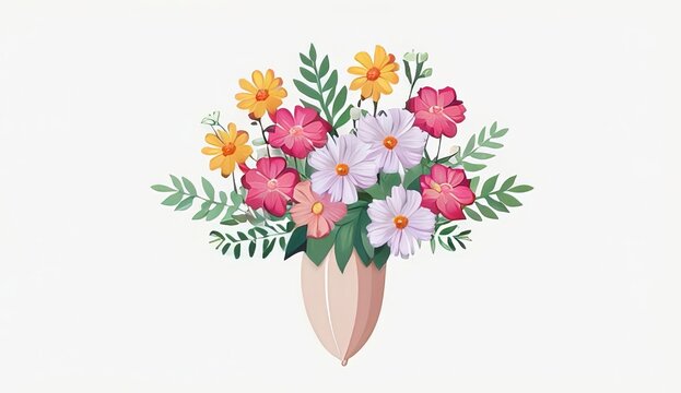 bouquet of flowers decor white background cartoon vector illustration