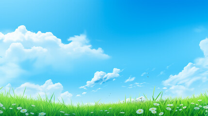 Abstract sunny summer background with grass and blue sky

