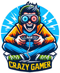 Fototapeta premium illustration of a crazy gamer, transparent PNG