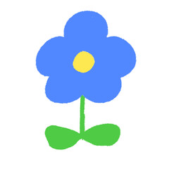 子どもがクレヨンで描いたような手書き風の可愛い青い花（ベクター版）