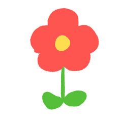 子どもがクレヨンで描いたような手書き風の可愛い赤い花（ベクター版）