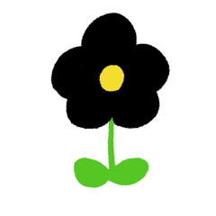 子どもがクレヨンで描いたような手書き風の可愛い黒い花（ベクター版）