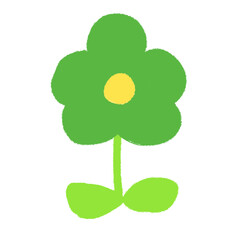 子どもがクレヨンで描いたような手書き風の可愛い緑の花（ベクター版）