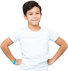 Cute  Asian mixed-race boy smiling with arms akimbo PNG file no background 